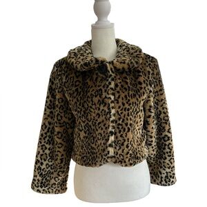 Women’s leopard print bolero cropped faux fur jacket - fits size S (2-4)